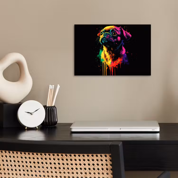 Puck - Hond - Verf - Kleuren poster papier klein -sfeer1