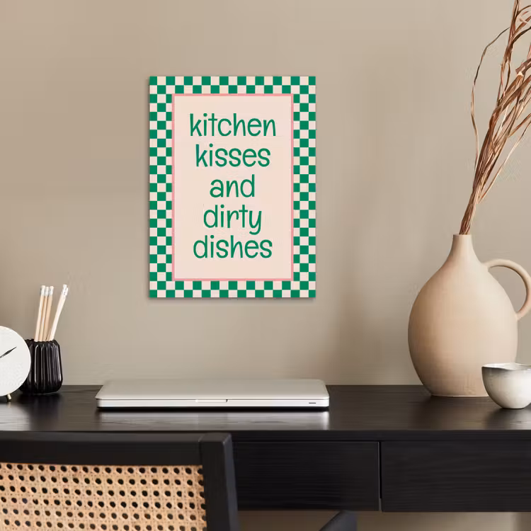 Quote - Groen - Geblokt - Keuken poster papier klein -sfeer1