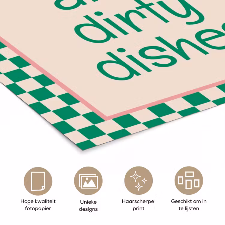 Quote - Groen - Geblokt - Keuken poster papier klein -closeup_NL