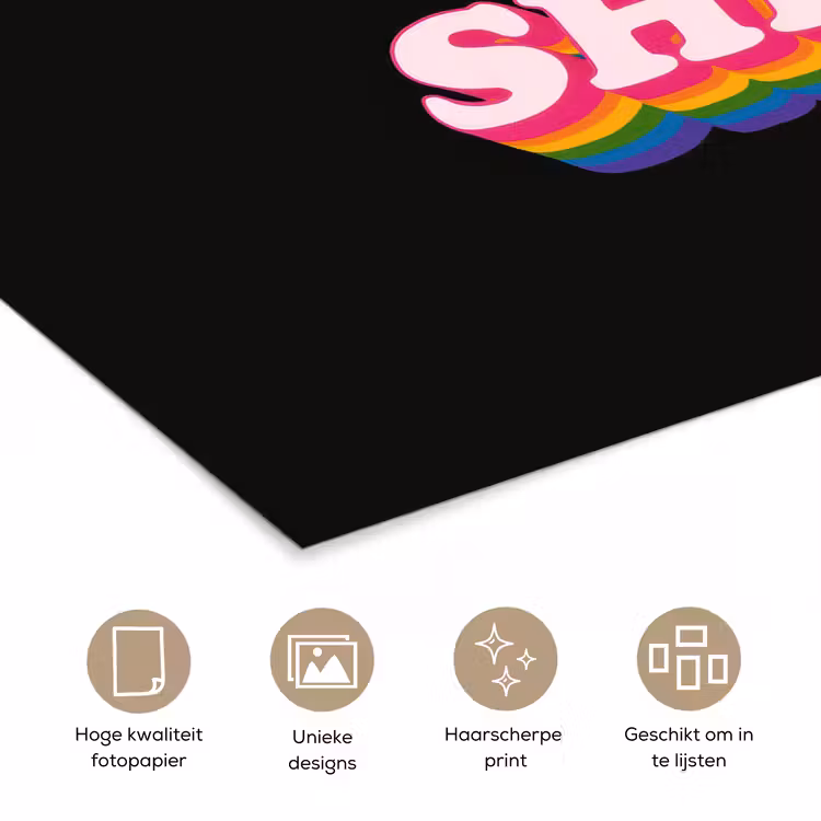 Quote - Regenboog - Roze - Zwart poster papier klein -closeup_NL
