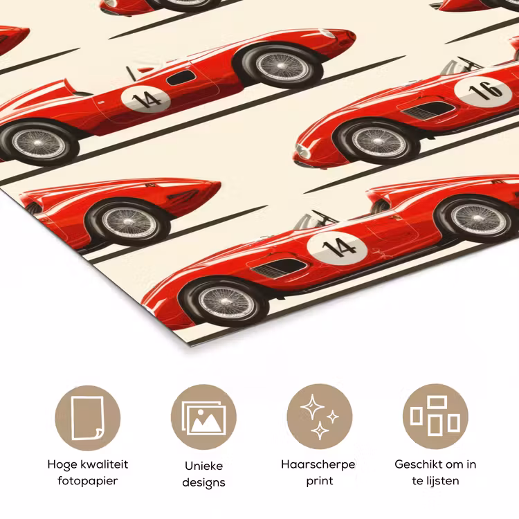Raceauto - Retro - Rood poster papier klein 62 -closeup_NL