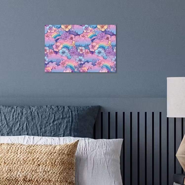 Regenbogen - Bloemen - Kleurrijk - Wolken poster papier klein -sfeer2