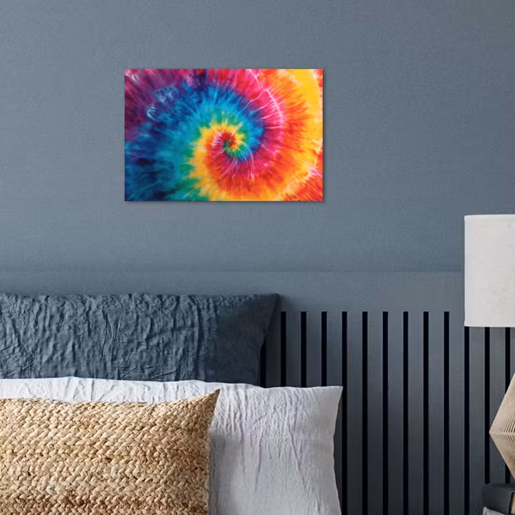 Regenboog - Tie dye - Kleurrijk - Blauw poster papier klein -sfeer2