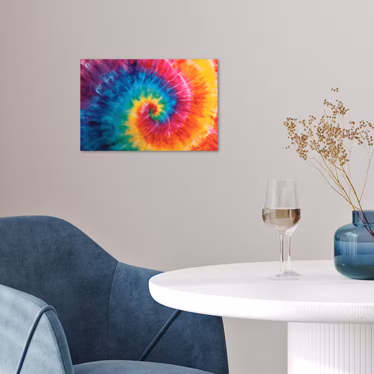 Regenboog - Tie dye - Kleurrijk - Blauw poster papier klein -sfeer3