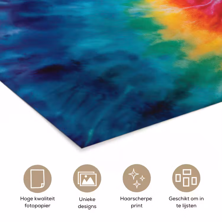 Regenboog - Tie dye - Kleurrijk - Blauw poster papier klein -closeup_NL