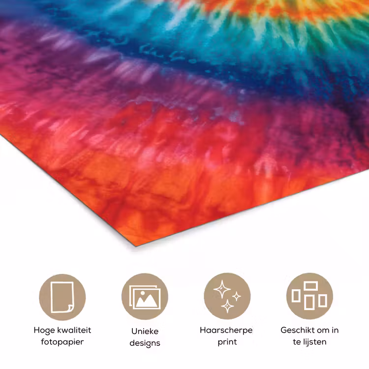 Regenboogkleuren - Tie dye - poster papier klein -closeup_NL