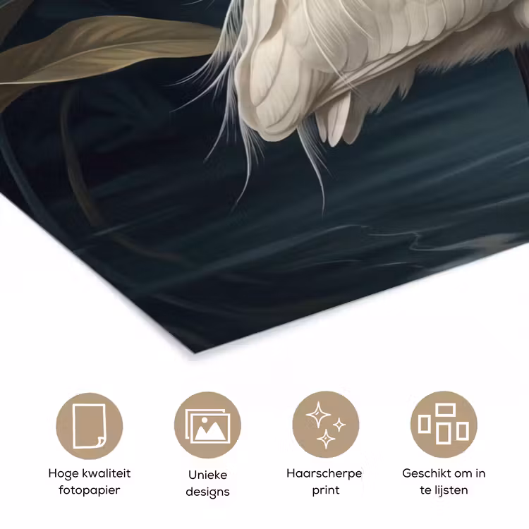 Reiger - Water - Natuur - Modern - Wit poster papier klein -closeup_NL