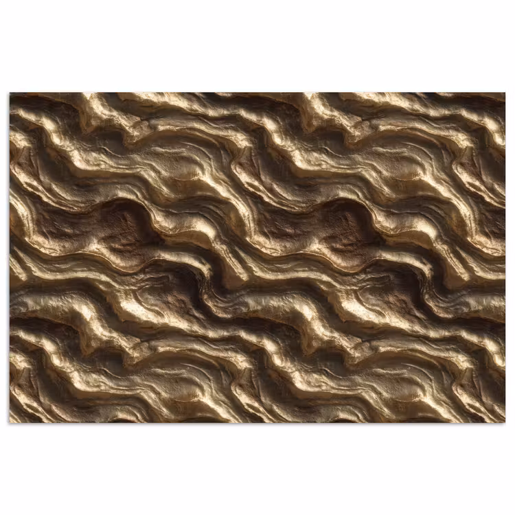 Reliëf - Golven - Abstract - Bronsgoud poster papier klein 62 -3d