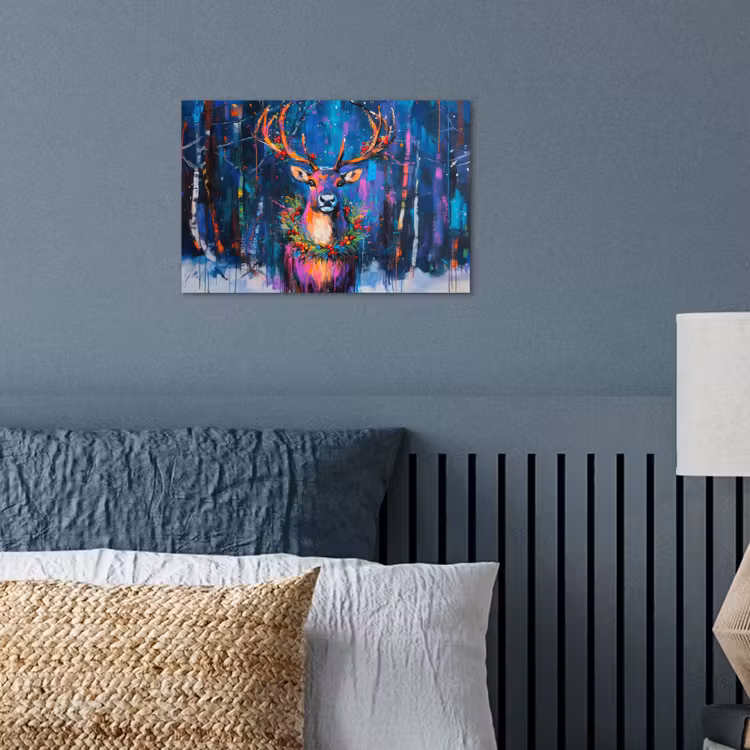 Rendier - Krans - Sprookjesachtig - Blauw poster papier klein -sfeer2