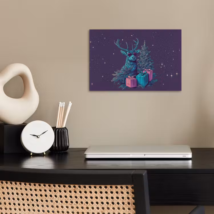 Rendier - Zonnebril - Neon - Kerstboom poster papier klein -sfeer1