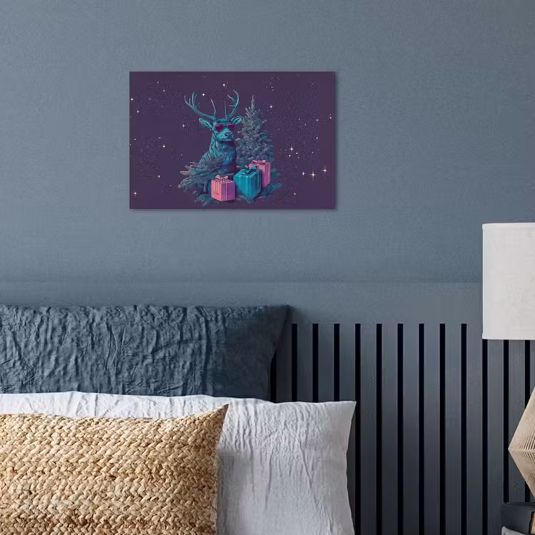 Rendier - Zonnebril - Neon - Kerstboom poster papier klein -sfeer2