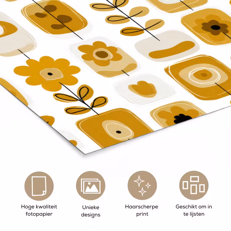 Retro - Abstract - Bloemen - Okergeel poster papier klein 62 -closeup_NL