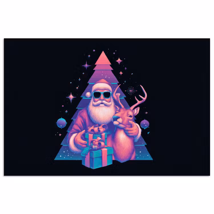 Retro - Kerstman - Rendieren - Kerstboom poster papier klein -3d