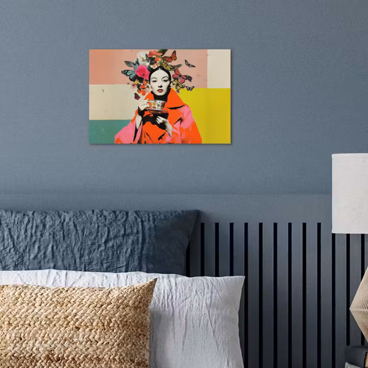 Retro - Vrouw - Kopje - Vlinders poster papier klein -sfeer2