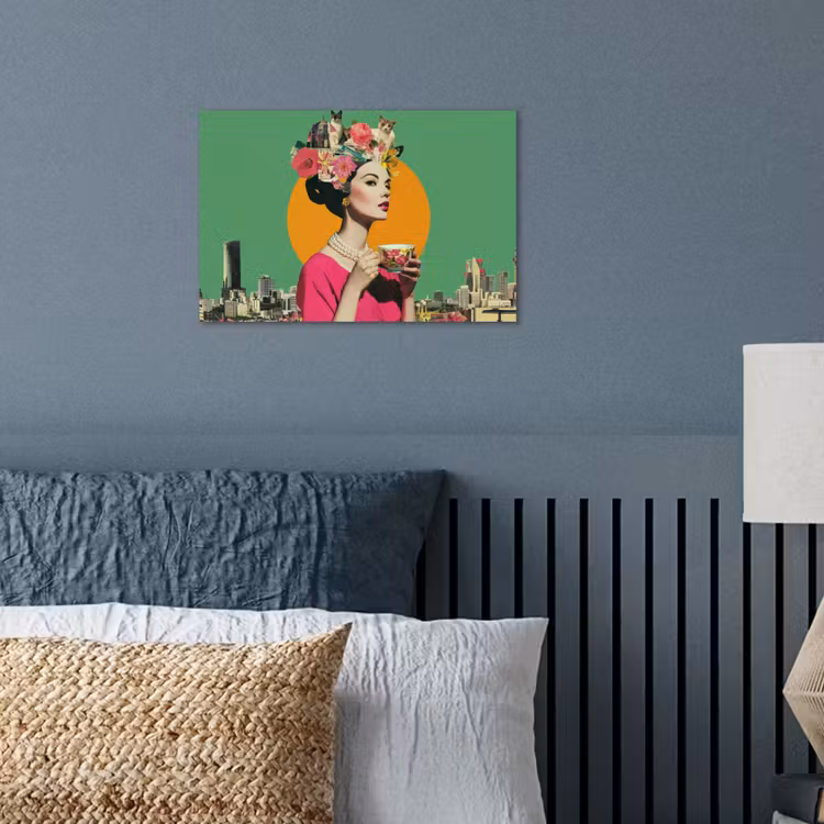 Retro - Vrouw - Stad - Zon poster papier klein -sfeer2