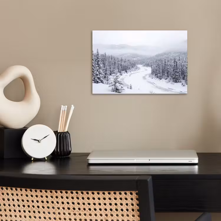 Rivier - Bevroren - Landschap - Winter poster papier klein -sfeer1