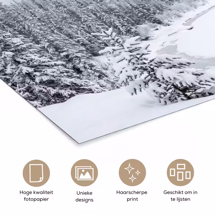 Rivier - Bevroren - Landschap - Winter poster papier klein -closeup_NL