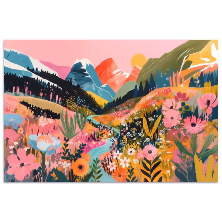 Rivier - Diepte - Bloemen poster papier klein -3d