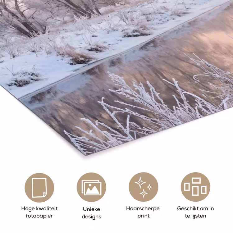 Rivier - Winter - Landschap - Sneeuw - Zonsopgang poster papier klein -closeup_NL