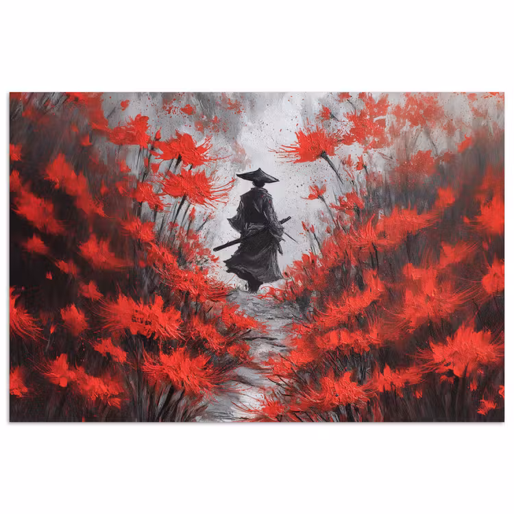 Rode bloemen - mistig - Man poster papier klein -3d