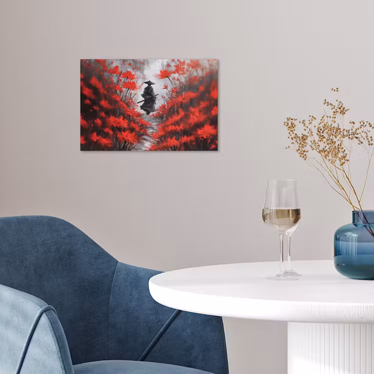 Rode bloemen - mistig - Man poster papier klein -sfeer3