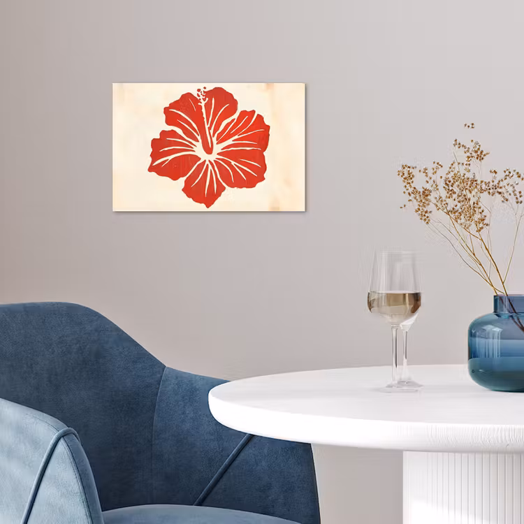 Rode hibiscusbloem - Textuur achtergrond - Beige poster papier klein -sfeer3