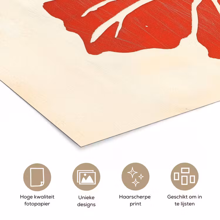 Rode hibiscusbloem - Textuur achtergrond - Beige poster papier klein -closeup_NL