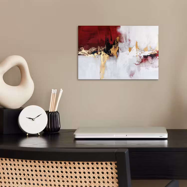 Rood - Marmer - Abstract - Goud - Modern poster papier klein -sfeer1