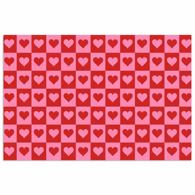 Rood - Roze - Schaakbord - Valentijn poster papier klein -3d