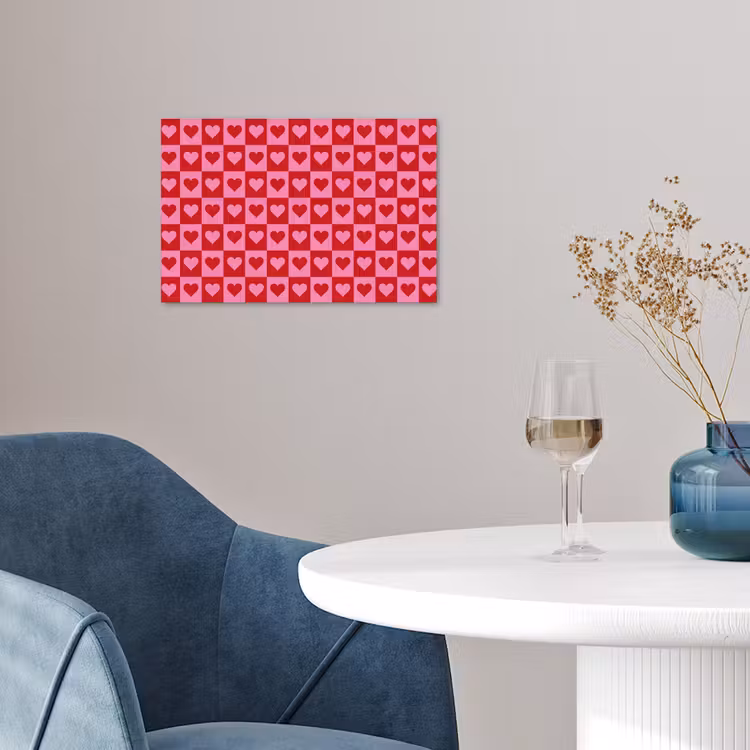 Rood - Roze - Schaakbord - Valentijn poster papier klein -sfeer3