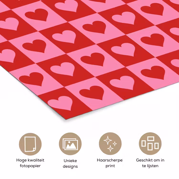 Rood - Roze - Schaakbord - Valentijn poster papier klein -closeup_NL