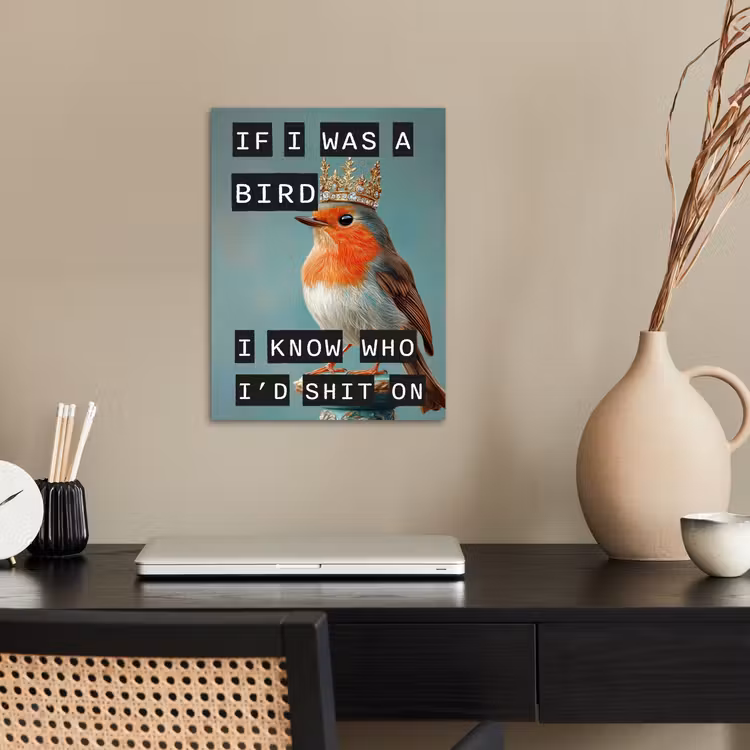 Roodborstje - Vogel - Blauw - Decoratie poster papier klein -sfeer1