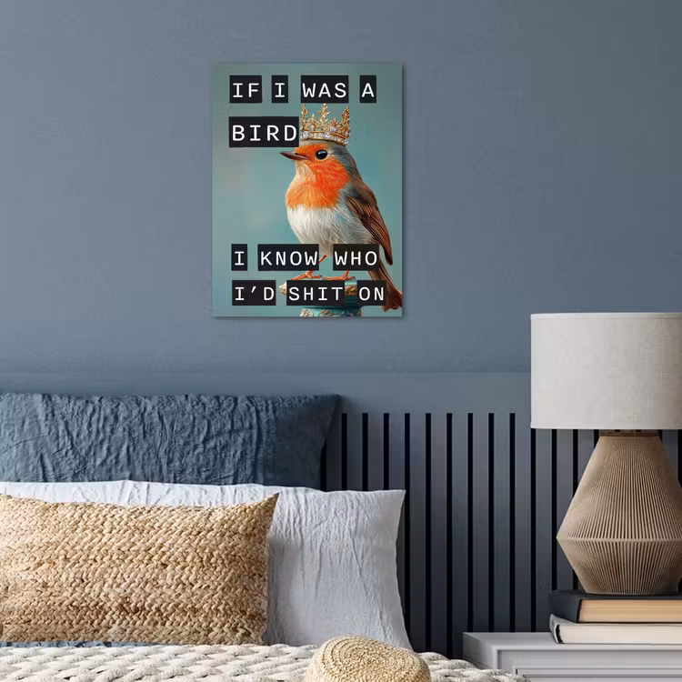 Roodborstje - Vogel - Blauw - Decoratie poster papier klein -sfeer2