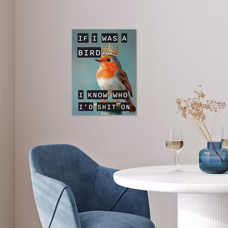 Roodborstje - Vogel - Blauw - Decoratie poster papier klein -sfeer3