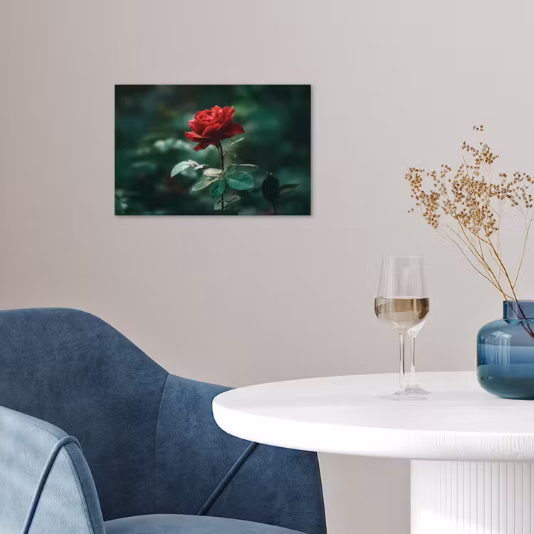 Roos - Bladeren - Dieprood poster papier klein -sfeer3