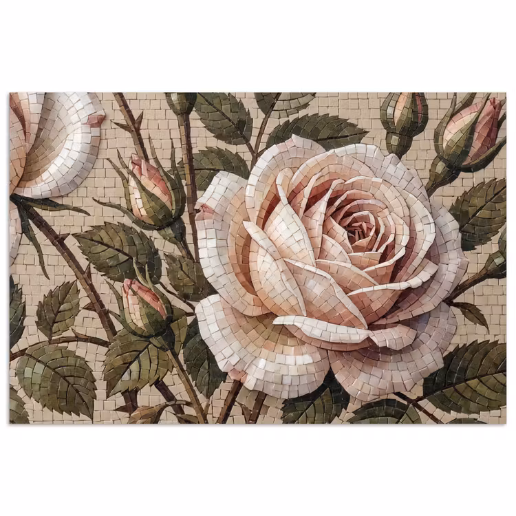 Roos - Mozaïek - Bloemen - Klassiek - Beige poster papier klein -3d