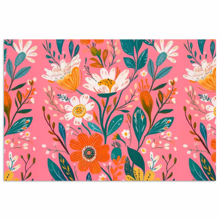 Roze - Bloemen - Wit - Oranje poster papier klein -3d