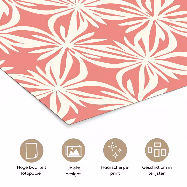 Roze - Bloemenmotief - Wit - Modern poster papier klein 62 -closeup_NL