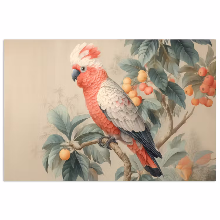 Roze kuifkaketoe - Tak met vruchten - Bladeren poster papier klein -3d