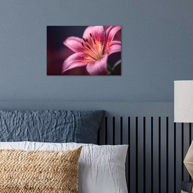 Roze - lelie - Dauwdruppels poster papier klein -sfeer2