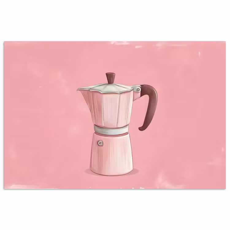 Roze - Mokkapot - Illustratie - Koffie poster papier klein -3d