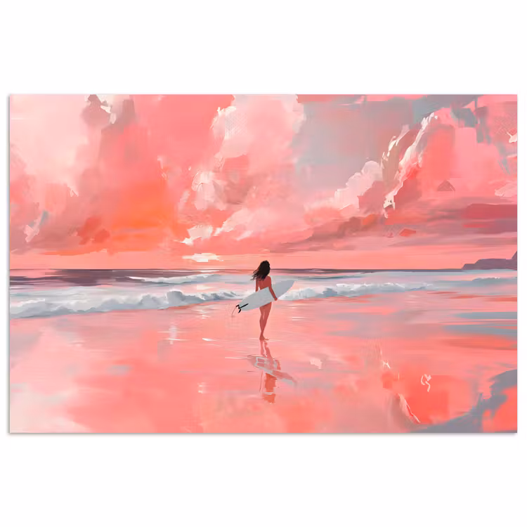 Roze - Surfen - Zee poster papier klein -3d