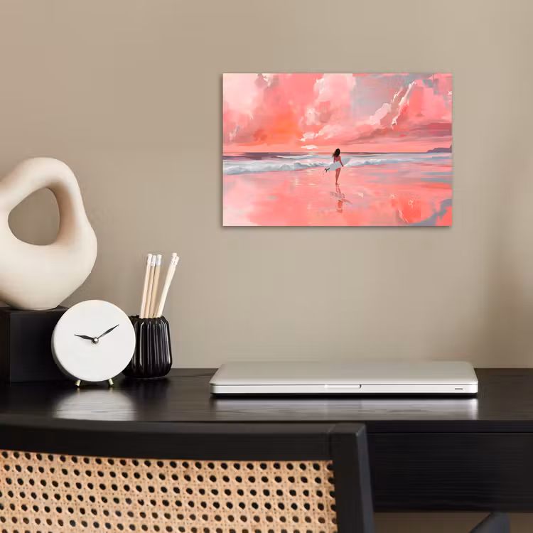 Roze - Surfen - Zee poster papier klein -sfeer1