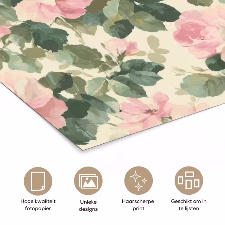 Rozen - Botanisch - Roze poster papier klein 62 -closeup_NL
