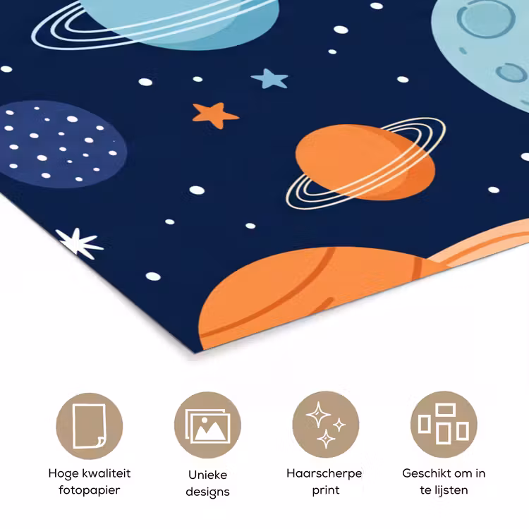 Ruimte - Planeten - Kleurrijk poster papier klein -closeup_NL