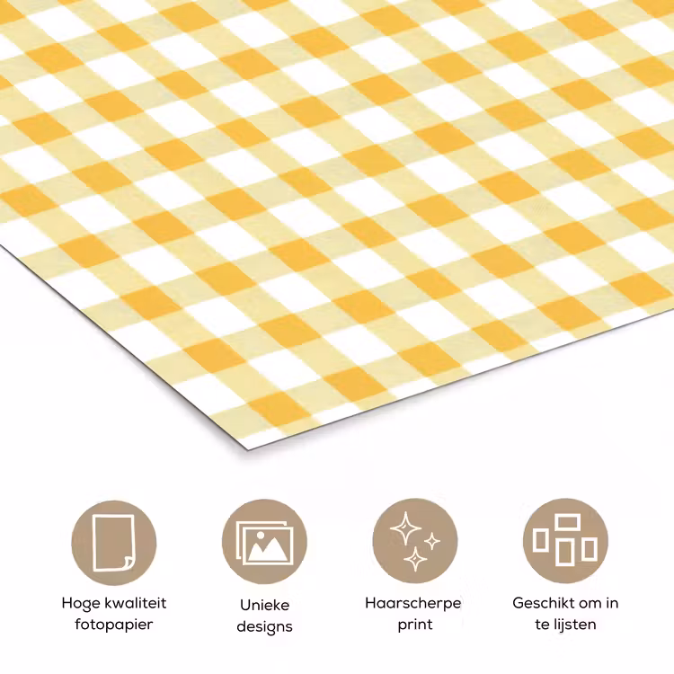 Ruit - Gingham - Klassiek - Geel en Wit poster papier klein 62 -closeup_NL