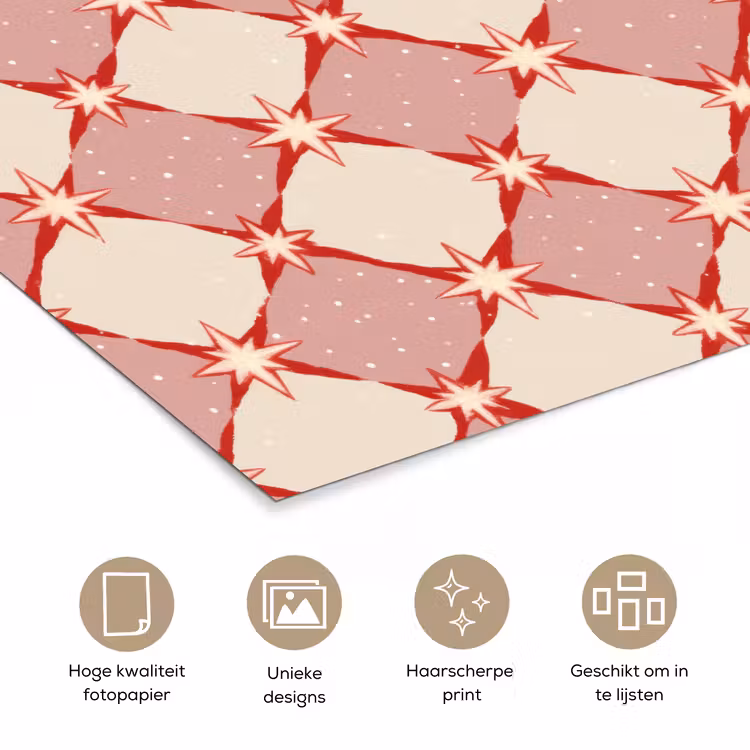Ruiten - Sterren - Vintage - Oudroze - Rood poster papier klein 62 -closeup_NL