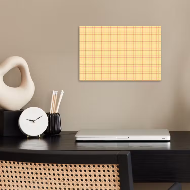 Ruitjes - Grid - Minimalistisch - Geel - Roze poster papier klein 62 -sfeer1