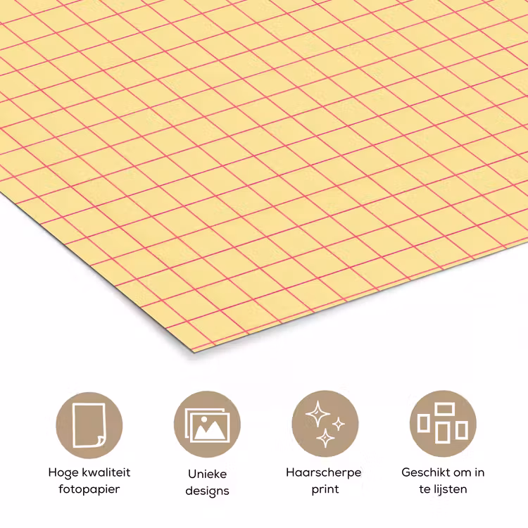 Ruitjes - Grid - Minimalistisch - Geel - Roze poster papier klein 62 -closeup_NL