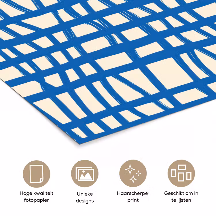 Ruitpatroon - Blauw - Crème poster papier klein 62 -closeup_NL